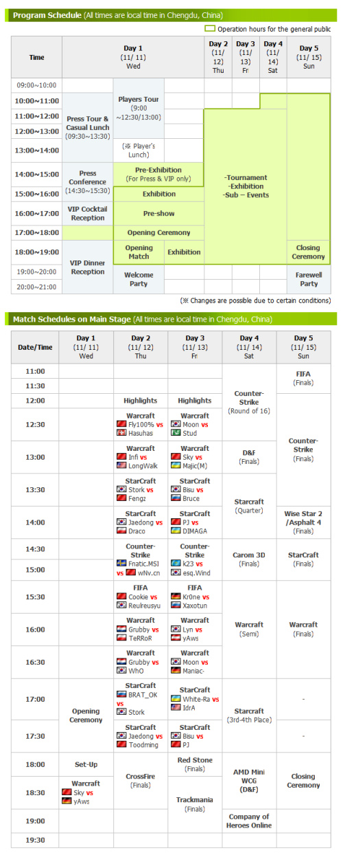 Planning complet des WCG 2009 de Chengdu en Chine